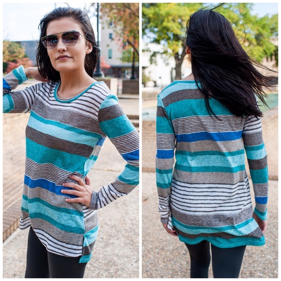 Blowout Sale Mint Striped Top - Picture 3 of 3